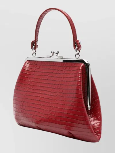 Vivienne Westwood Crocodile Chain Strap Wallets Metal Frame Top Handle In Red
