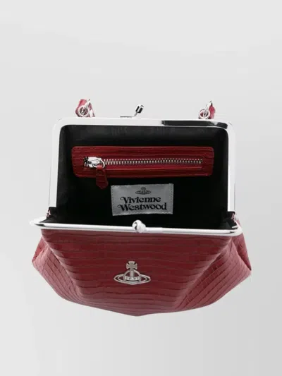 Vivienne Westwood Crocodile Chain Strap Wallets Metal Frame Top Handle In Red