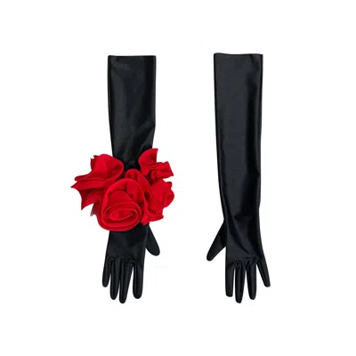 Toma Women's Black / Red Chic Black Gloves With Red Roses