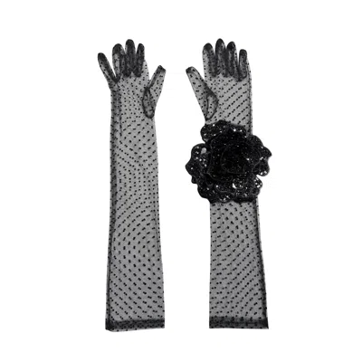 Toma Women's Long Black Rose Lace Flamenco Polka Dot