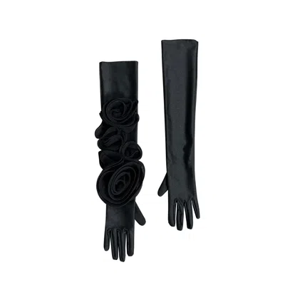 Toma Women's Chic Black Gloves With Black Roses