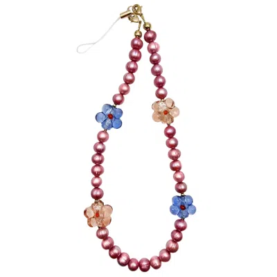 Farra Pink Freshwater Pearls With Flowers Lovely Phone Strap