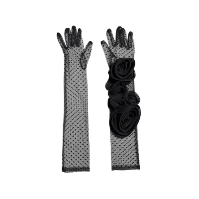 Toma Women's Long Romantic Flamenco Polka Dot Lace Black  Gloves