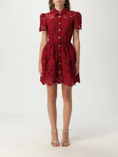 Self-portrait Womens Embroidered Collared Lace Mini Dress Burgundy