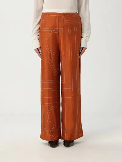 Totême Toteme Women Silk Trousers With Monogram Logo Embroidery In Orange