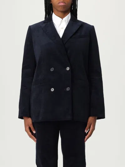 Apc Midnight Blue Cotton Blazer With Double-breasted Design