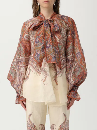 Zimmermann Rhiannon Multicolor Blouse With Tie Closure On The Front And Paisley Print In Ramie Woman In Brown