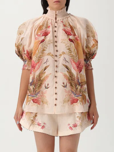 Zimmermann Cream And Pink Linen Top In Multi