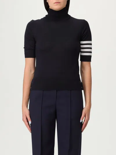 Thom Browne Fine Merino Wool Short-sleeve Turtleneck Sweater In Blue