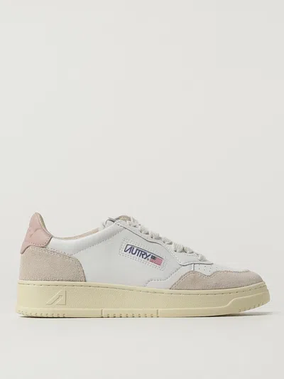 Autry Medalist Low White Leather And Powder And Beige Suede Sneakers