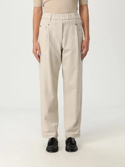 Brunello Cucinelli Women Baggy Trousers In Stretch Cotton Cover-up With Shiny Bartack In Neutral