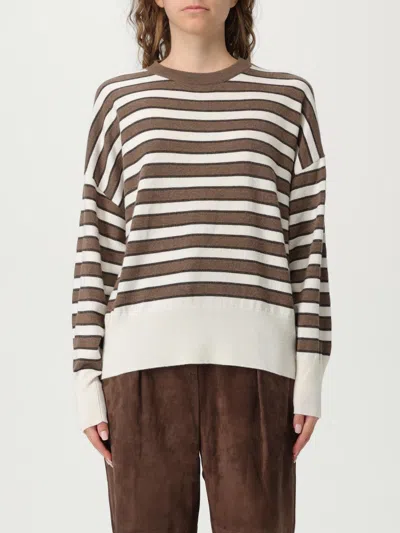 Brunello Cucinelli Crewneck Striped Knitwear Ribbed Cuffs In Brown