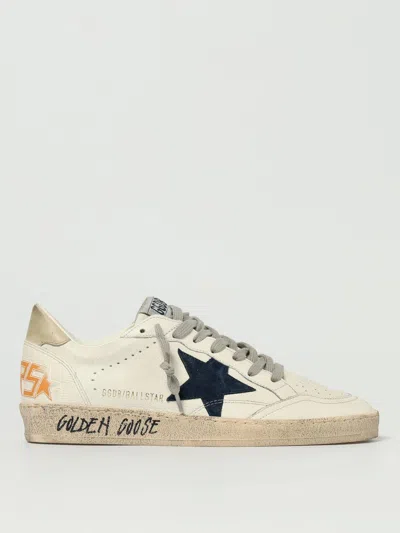 Golden Goose Ball Star Sneakers In Vintage Effect Leather With Blue Leather Star Shoes