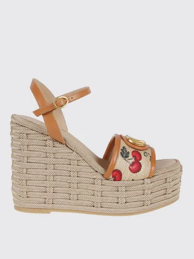 Valentino Natural Logo Wedges In Neutral