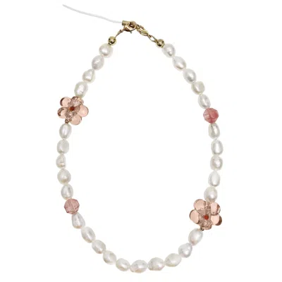 Farra Freshwater Pearls With Pink Flowers Lovely Phone Strap