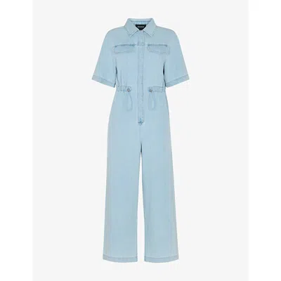 Whistles Womens Drawstring-waist Short-sleeve Denim Jumpsuit
