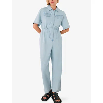 Whistles Womens Drawstring-waist Short-sleeve Denim Jumpsuit