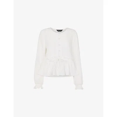 Whistles Womens Button-down Peplum-hem Cotton Blouse White