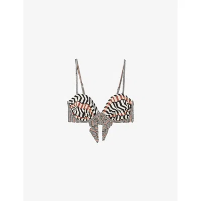 Reiss Womens Kate Chevron-stripe Underwired Bikini Top Black Brown