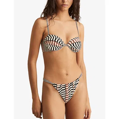 Reiss Womens Kate Chevron-stripe Underwired Bikini Top Black Brown