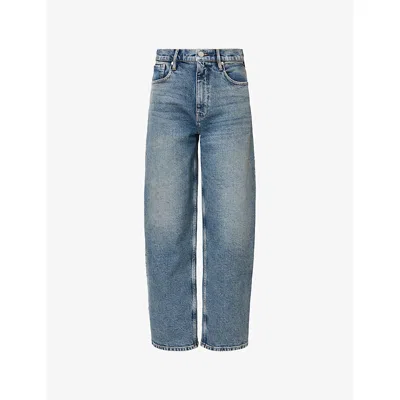 Allsaints Womens Sadie Barrel-leg Mid-rise Stretch-denim Jeans Washed Indigo