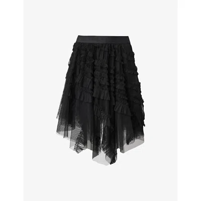 Allsaints Womens Jayde Branded-waist Tulle Woven Mini Skirt Black