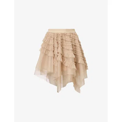 Allsaints Womens Jayde Branded-waist Tulle Woven Mini Skirt Blush Pink