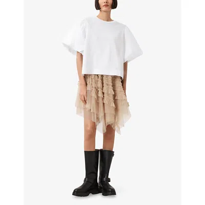 Allsaints Womens Jayde Branded-waist Tulle Woven Mini Skirt Blush Pink