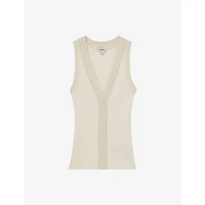 Reiss Womens Lanette Ribbed Craft-stitch Knitted Vest Top Ivory Ecru