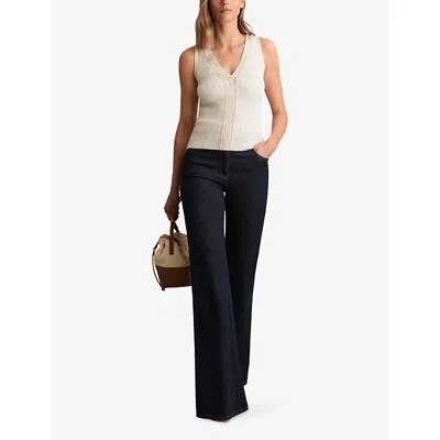 Reiss Womens Lanette Ribbed Craft-stitch Knitted Vest Top Ivory Ecru