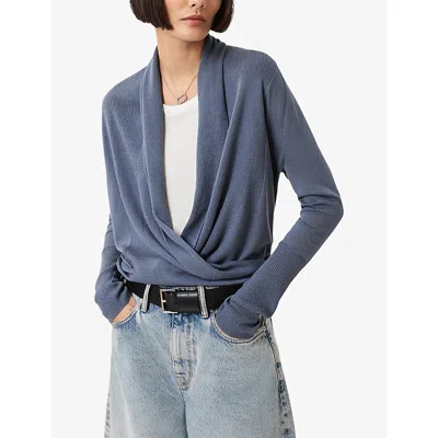 Allsaints Womens Wasson Pirate Multi-wear Merino-wool Cardigan Flint Stone Gr