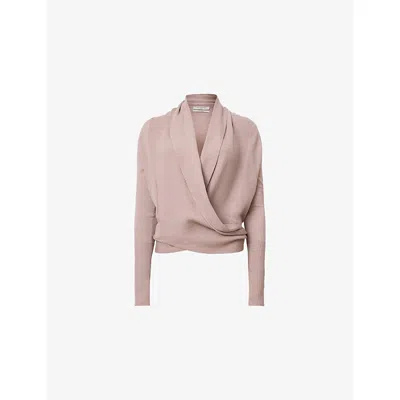 Allsaints Womens Wasson Pirate Multi-wear Merino-wool Cardigan Pashmina Pink