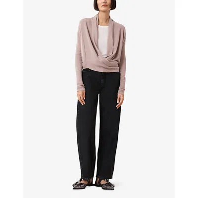 Allsaints Womens Wasson Pirate Multi-wear Merino-wool Cardigan Pashmina Pink