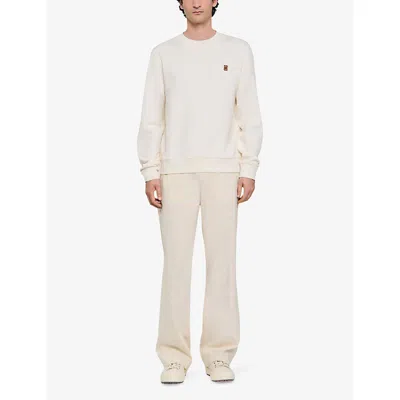 Sandro Mens Logo-patch Relaxed-fit Cotton Sweatshirt Butter Cream