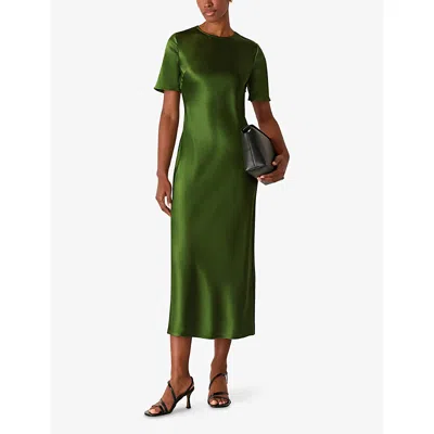 Whistles Womens Avery Twist-back Short-sleeve Satin Midi Dress Green