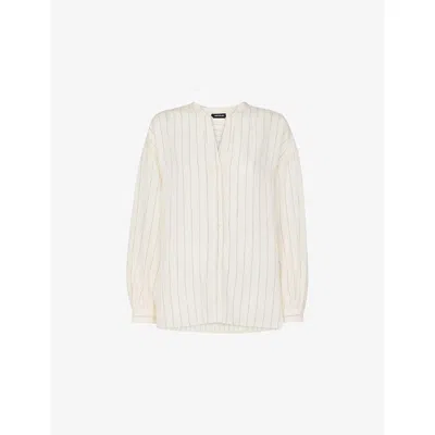 Whistles Womens Striped V-neck Long-sleeve Linen-blend Blouse Cream