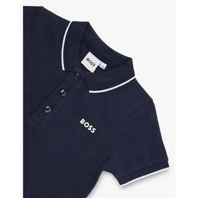Hugo Boss Logo-print Striped-trims Cotton Polo Top 3 Months-3 Years Navy In Blue
