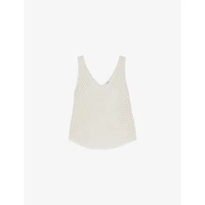 Reiss Womens Helena V-neck Relaxed-fit Cotton-blend Vest Ivory Cream