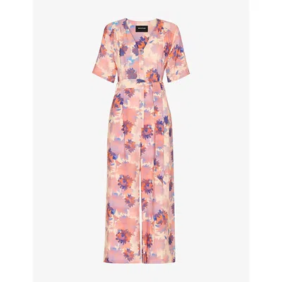 Whistles Womens Floral-print Button-down Woven Jumpsuit Pink/multi