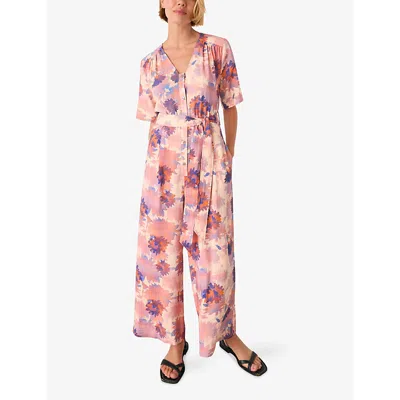 Whistles Womens Floral-print Button-down Woven Jumpsuit Pink/multi