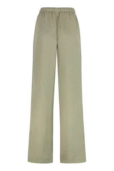 120% Lino Linen Wide Leg Trousers In Green