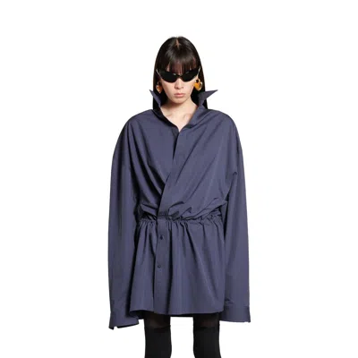 Balenciaga Navy Blue Poplin Shirt Dress In Blue