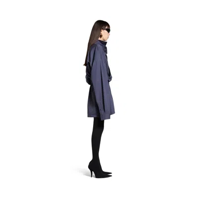 Balenciaga Navy Blue Poplin Shirt Dress In Blue