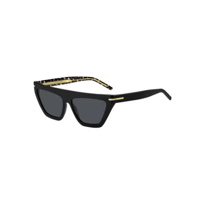 Hugo Boss Boss 1609/s 807-ir Women's Rectangular Sunglasses - Black Frame, Grey Lenses In Black