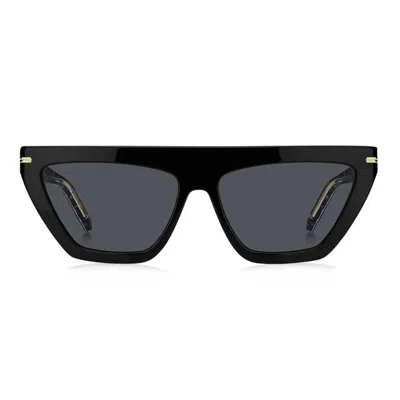 Hugo Boss Boss 1609/s 807-ir Women's Rectangular Sunglasses - Black Frame, Grey Lenses In Black