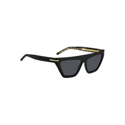 Hugo Boss Boss 1609/s 807-ir Women's Rectangular Sunglasses - Black Frame, Grey Lenses In Black