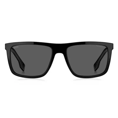 Hugo Boss Boss 59mm Polarized Rectangular Sunglasses In Black