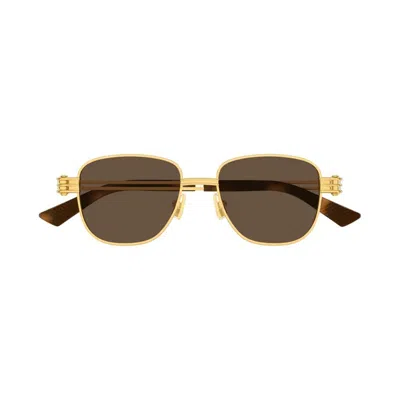 Bottega Veneta Gold-gold-brown Metal Sunglasses In Gold