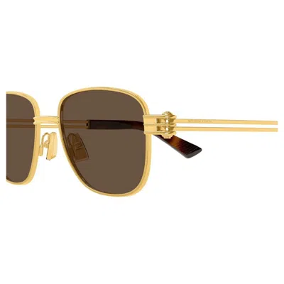 Bottega Veneta Gold-gold-brown Metal Sunglasses In Gold
