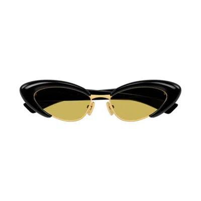 Bottega Veneta Bv1387s Linea Ribbon 001 Black Yellow Sunglasses In Black
